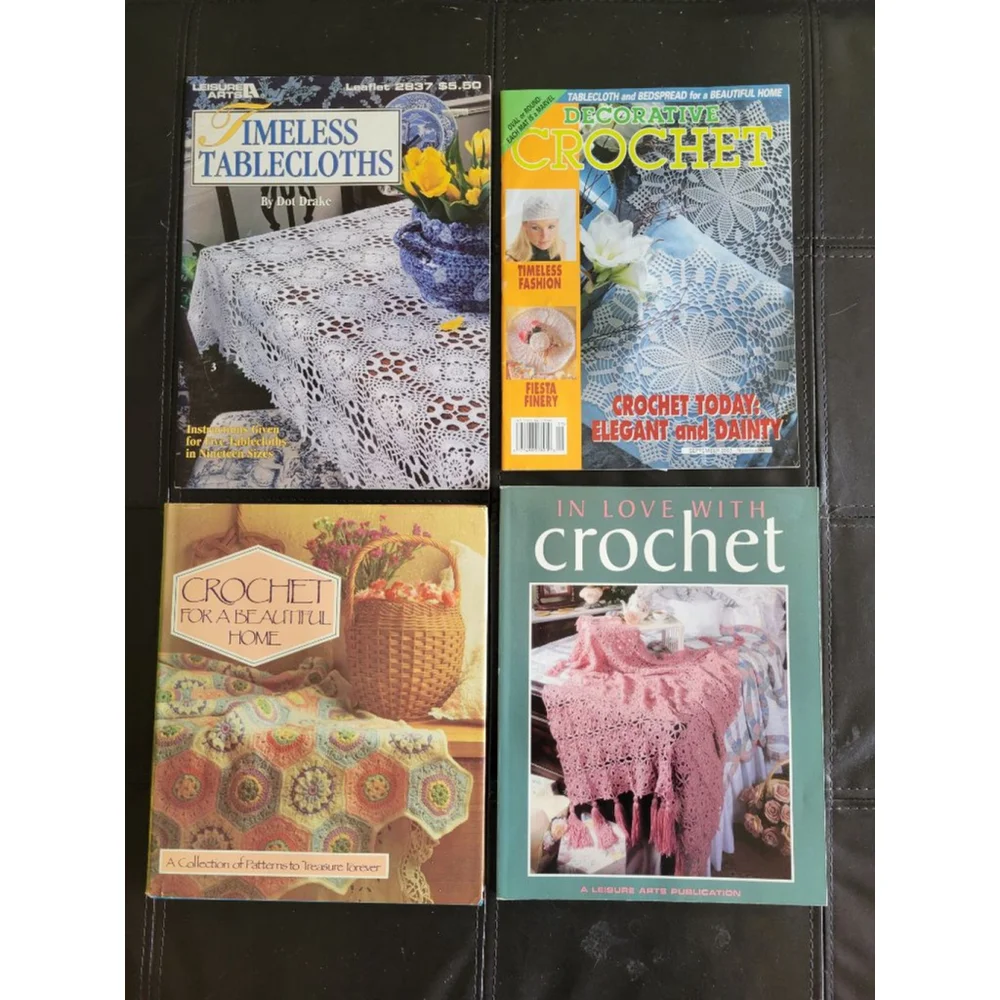 Vintage Crochet Pattern Book Bundle (4) Leisure Arts Tablecloths Afghans